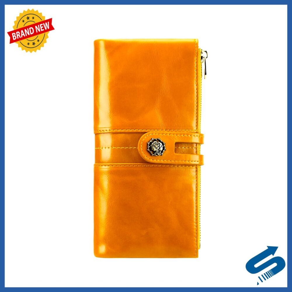 Slim Leather RFID Blocking Wallet Clutch with 14 Card Slots